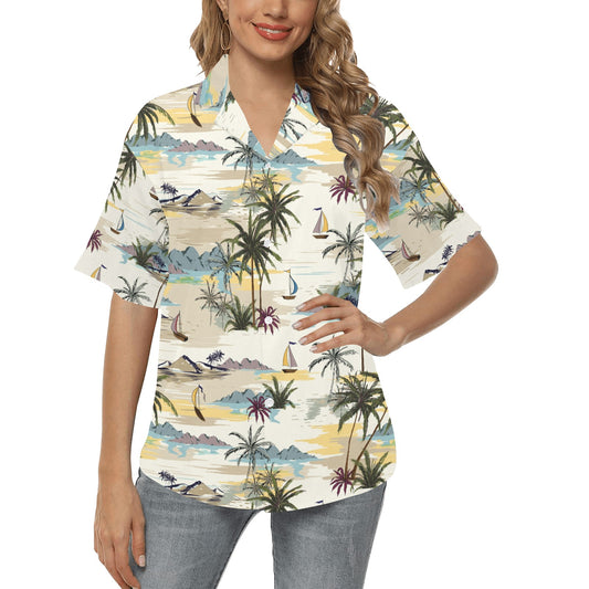 Palm Tree Beach Print Women's Hawaiian Shirt