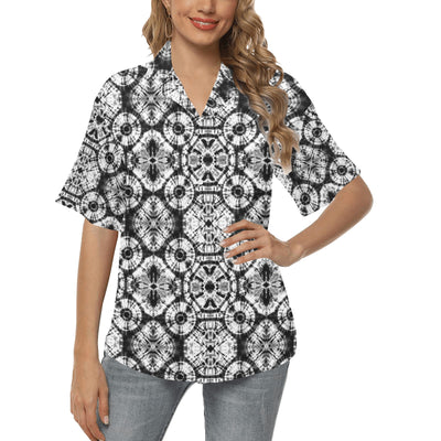 Tie Dye Black White Design Print Women's Hawaiian Shirt