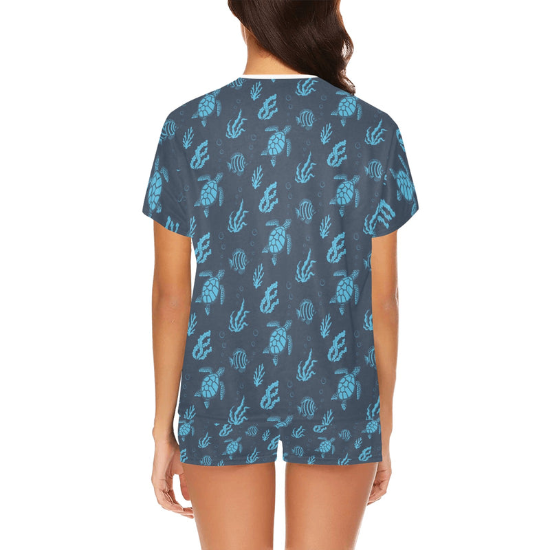 Sea Turtle Print Design LKS307 Women's Short Pajama Set