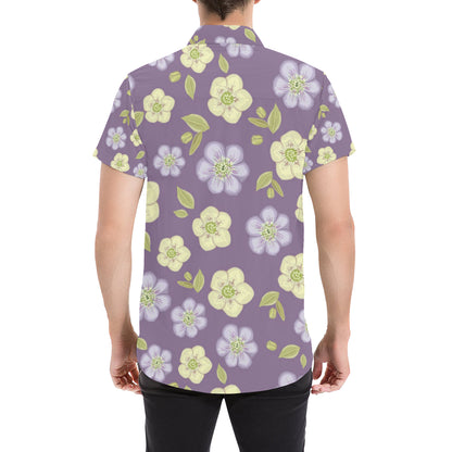Anemone Pattern Print Design AM013 Men's Short Sleeve Button Up Shirt