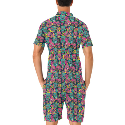 Sugar Skull Floral Design Themed Print Men's Romper