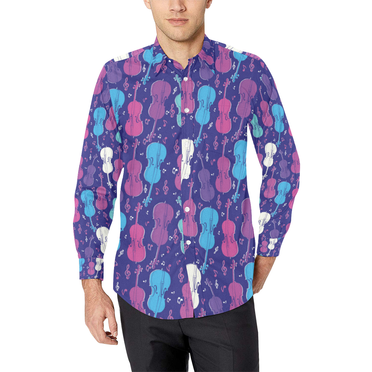 Cello Pattern Print Design 01 Men's Long Sleeve Shirt