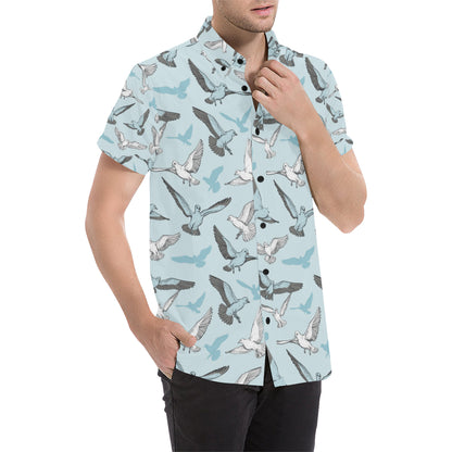 Pigeon Pattern Print Design 03 Men's Short Sleeve Button Up Shirt