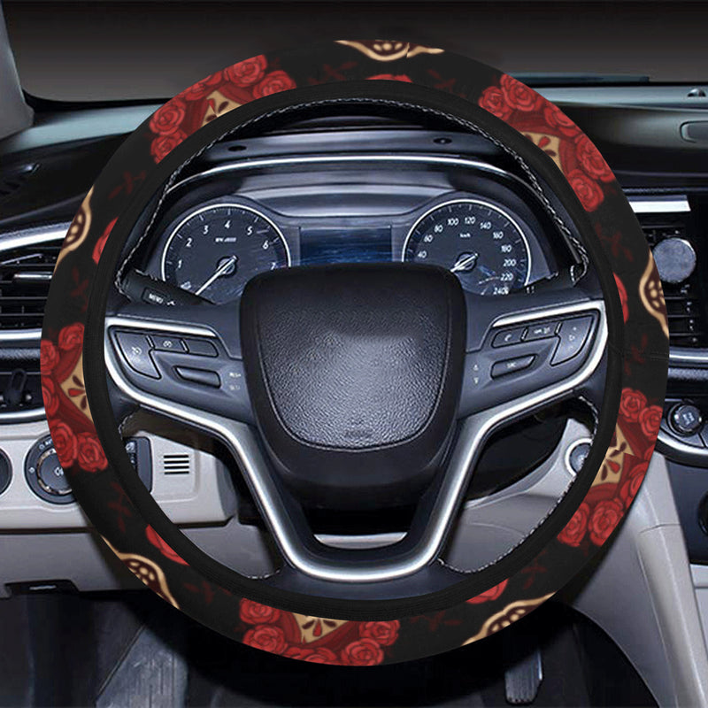Day of the Dead Skull Girl Pattern Steering Wheel Cover with Elastic Edge