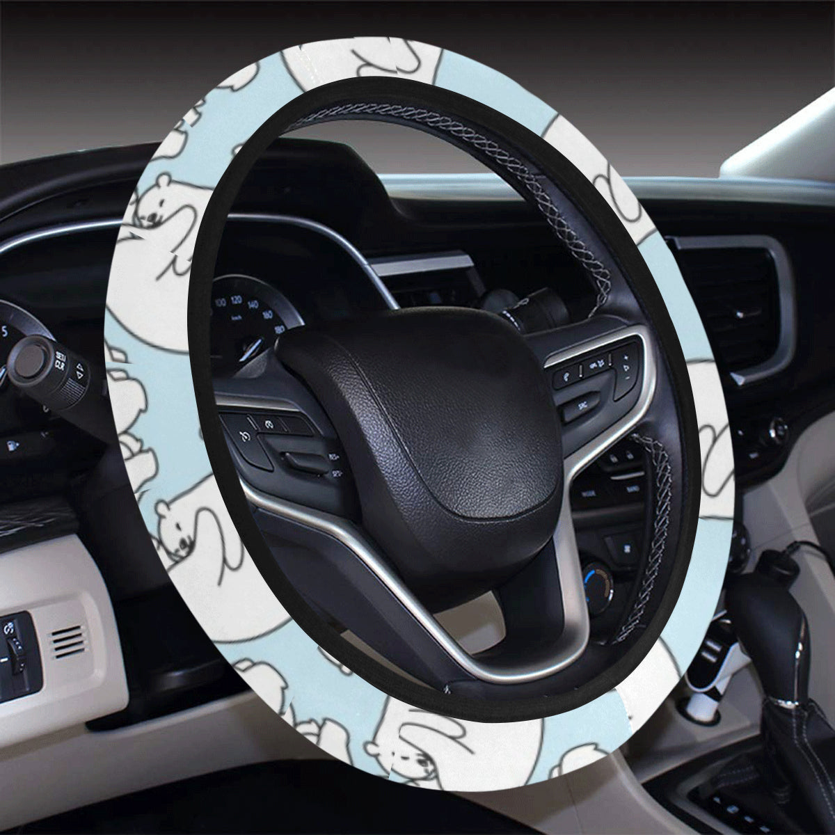 Polar Bear Pattern Print Design PB08 Steering Wheel Cover with Elastic Edge