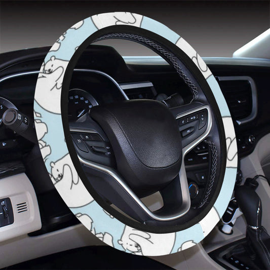 Polar Bear Pattern Print Design PB08 Steering Wheel Cover with Elastic Edge