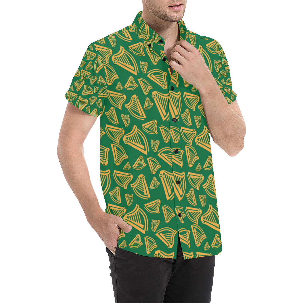Harp Pattern Print Design 03 Men's Short Sleeve Button Up Shirt