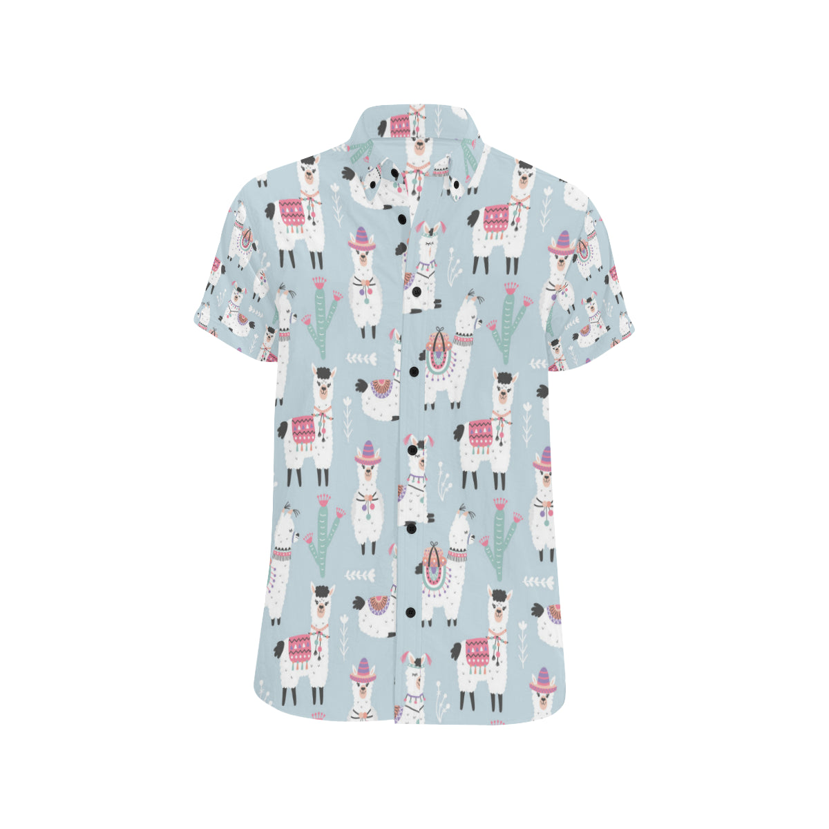 Llama Pattern Print Design 04 Men's Short Sleeve Button Up Shirt