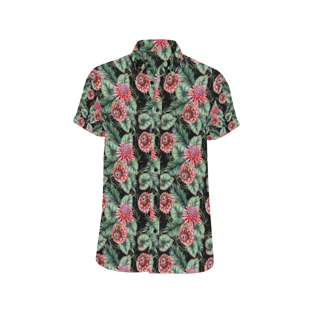 Dahlia Pattern Print Design DH06 Men's Short Sleeve Button Up Shirt