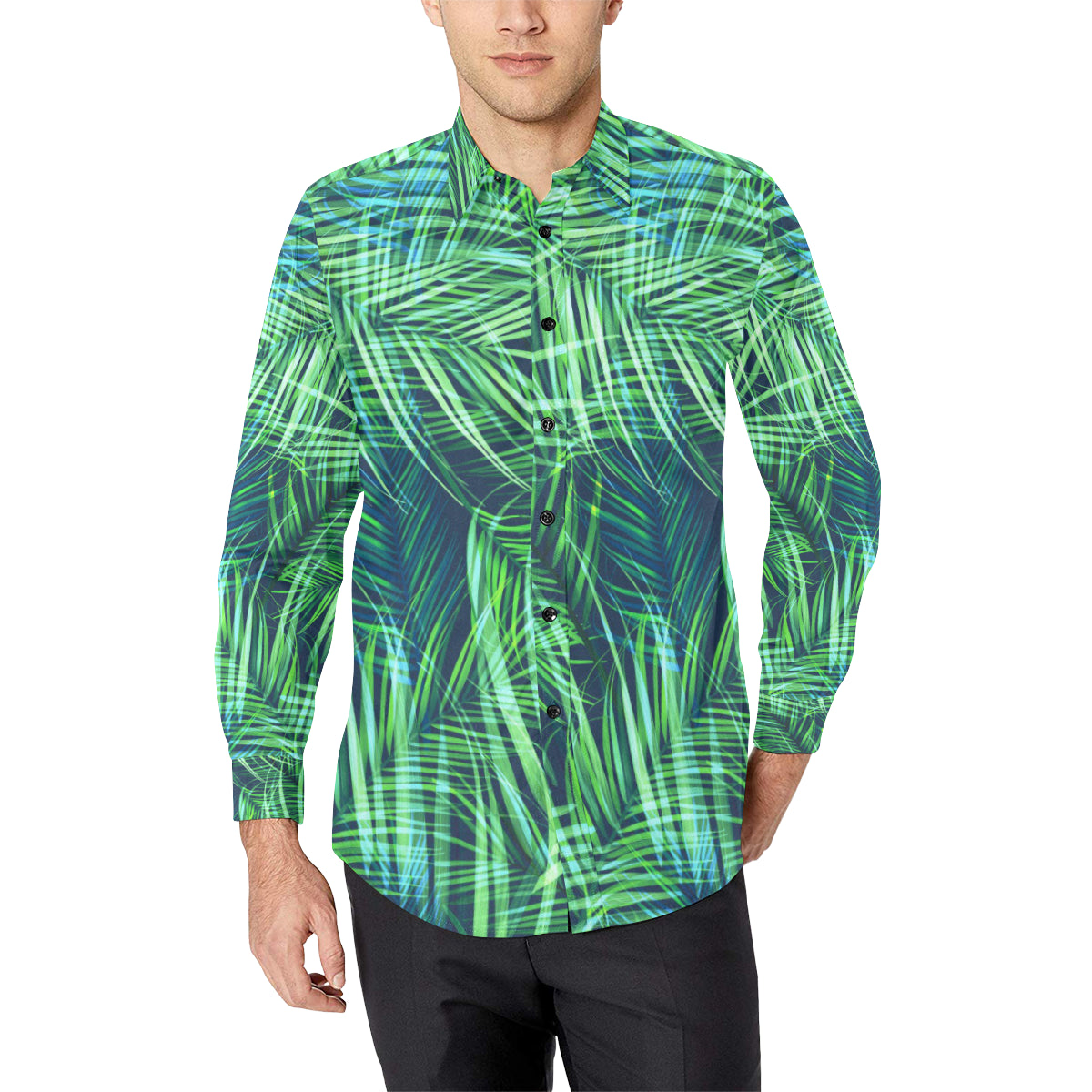 Palm Leaves Pattern Print Design PL02 Men's Long Sleeve Shirt