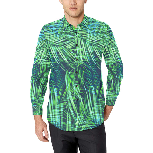 Palm Leaves Pattern Print Design PL02 Men's Long Sleeve Shirt