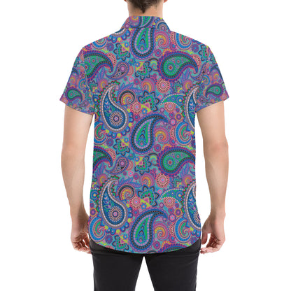 Paisley Colorful Pattern Print Design A02 Men's Short Sleeve Button Up Shirt