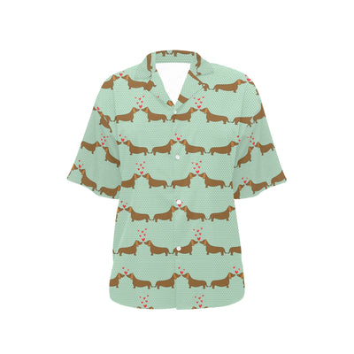 Dachshund Pattern Print Design 02 Women's Hawaiian Shirt