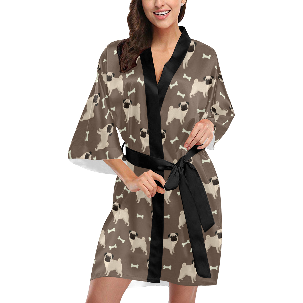 Pug Pattern Print Design A02 Women's Short Kimono