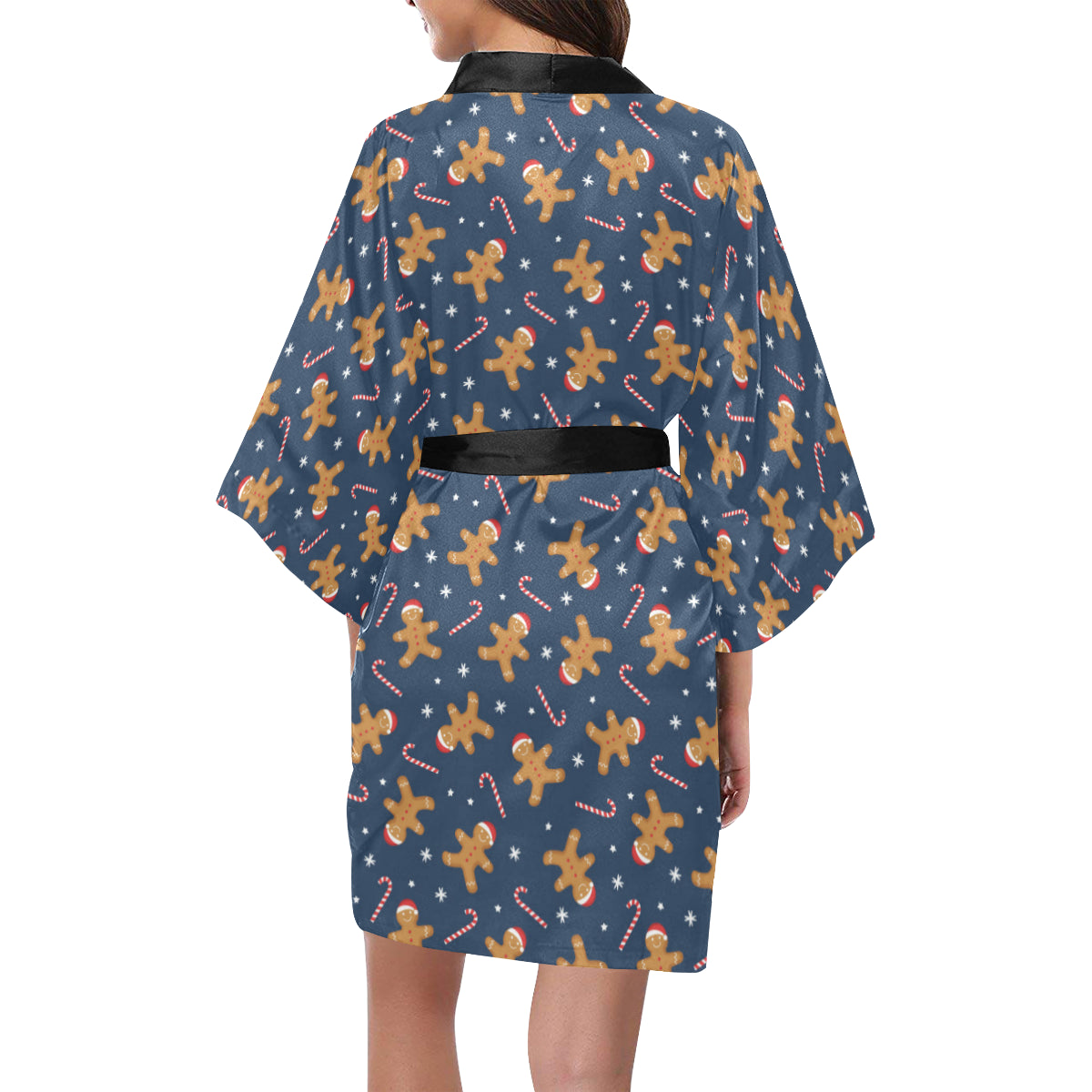Gingerbread Pattern Print Design 01 Women's Short Kimono