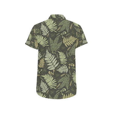 Fern Leave Green Print Pattern Men's Short Sleeve Button Up Shirt