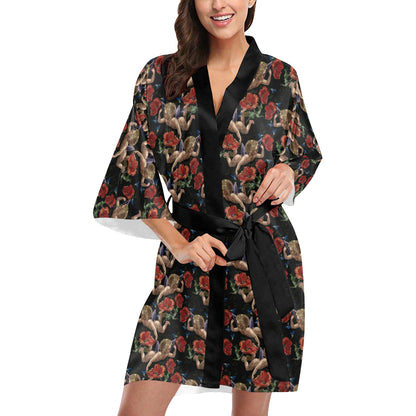 Cupid Pattern Print Design 05 Women's Short Kimono