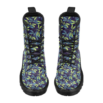 Dragonfly Lime Blue Print Pattern Women's Boots