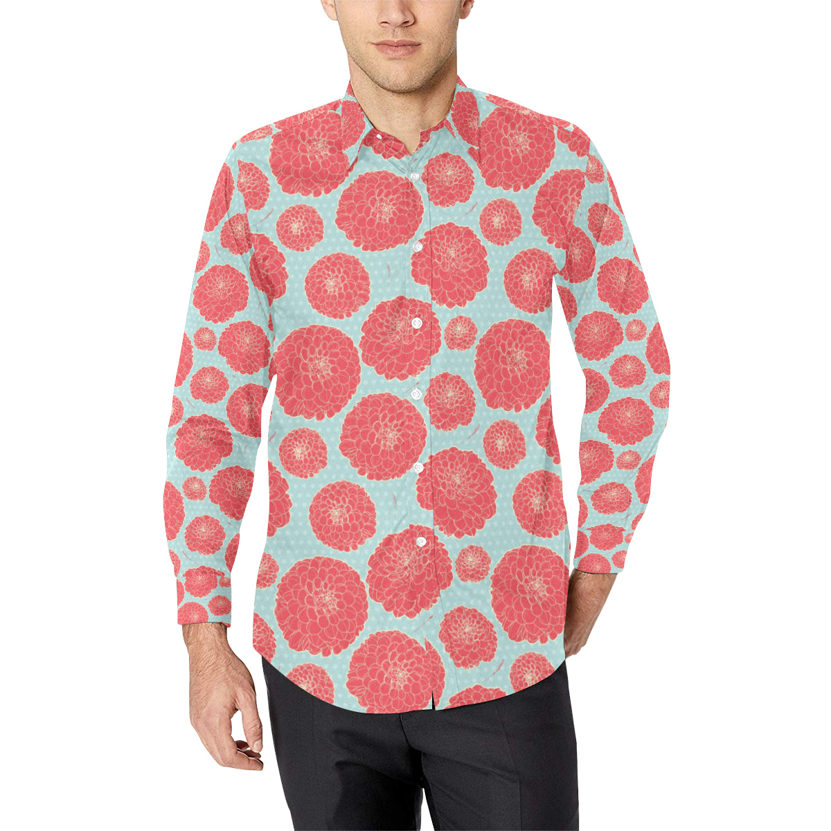 Marigold Pattern Print Design MR03 Men's Long Sleeve Shirt