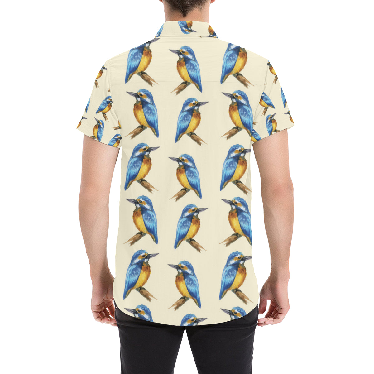 Kingfisher Pattern Print Design 01 Men's Short Sleeve Button Up Shirt