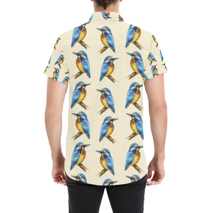 Kingfisher Pattern Print Design 01 Men's Short Sleeve Button Up Shirt