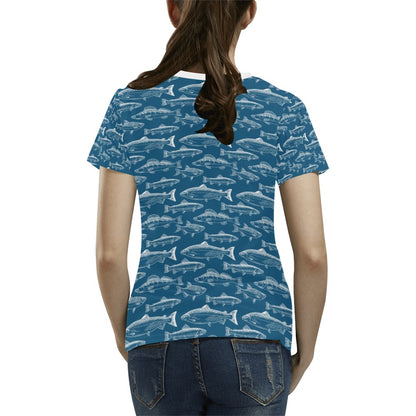 Salmon Fish Print Design LKS301 Women's  T-shirt