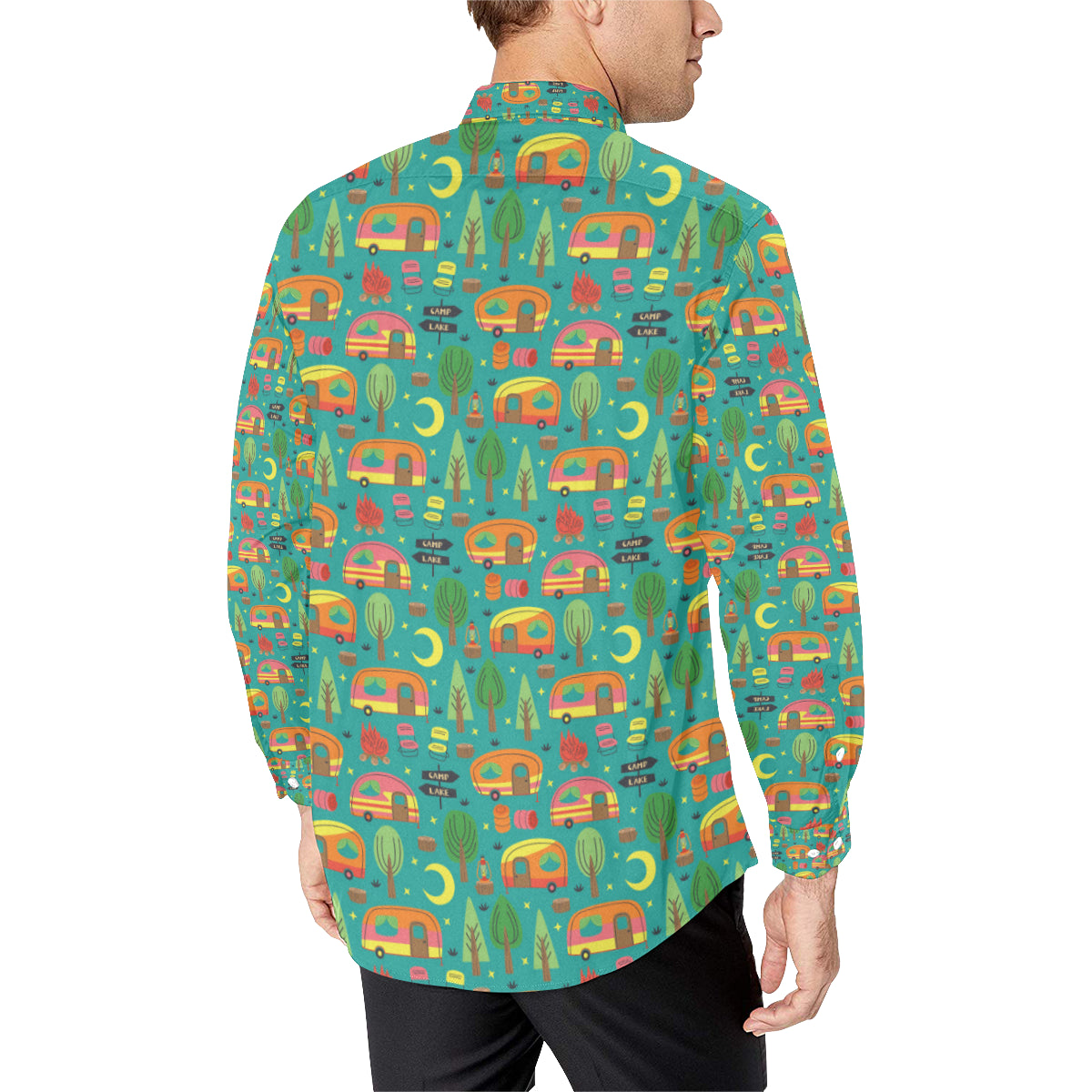 Camping Camper Pattern Print Design 05 Men's Long Sleeve Shirt