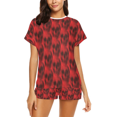 Skull Red Print Design LKS306 Women's Short Pajama Set