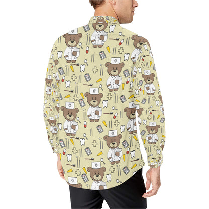 Nurse Bear Pattern Print Design A02 Men's Long Sleeve Shirt