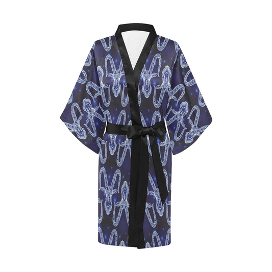 Capricorn Zodiac Pattern Print Design 03 Women's Short Kimono