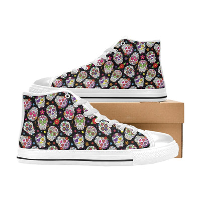 Sugar Skull Print Design LKS302 High Top Women's White Shoes