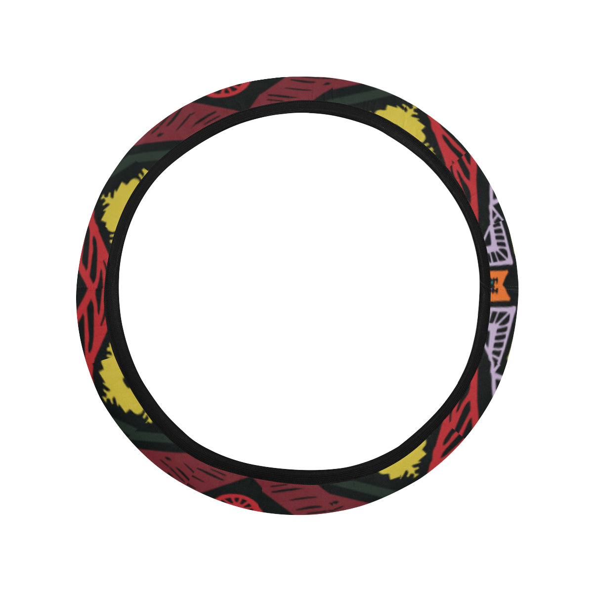 African Pattern Print Design 08 Steering Wheel Cover with Elastic Edge