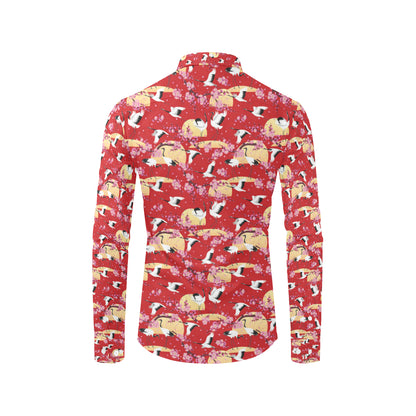 Crane Pattern Print Design 04 Men's Long Sleeve Shirt