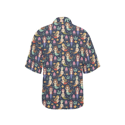 Mermaid Cartoon Pattern Print Design 03 Women's Hawaiian Shirt