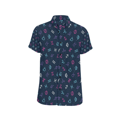 Constellation Pattern Print Design 04 Men's Short Sleeve Button Up Shirt