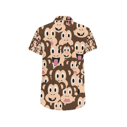 Emoji Monkey Print Pattern Men's Short Sleeve Button Up Shirt