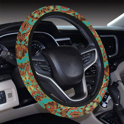 Medallion Pattern Print Design 02 Steering Wheel Cover with Elastic Edge