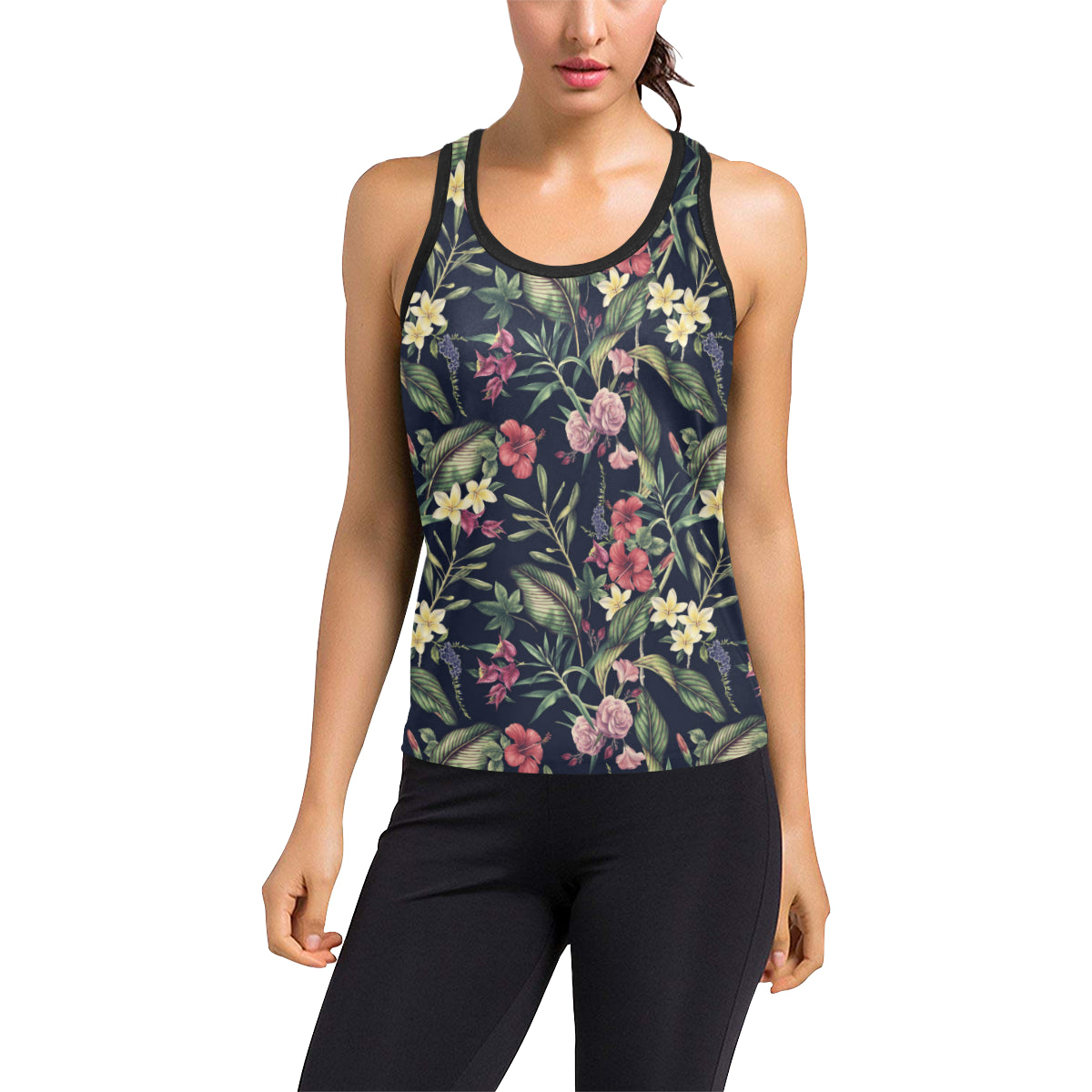 Tropical Flower Pattern Women's Racerback Tank Top