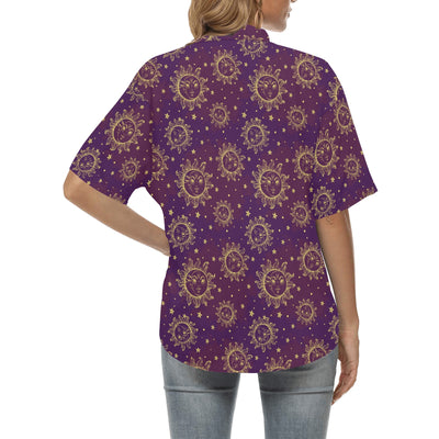 Sun Moon Star Design Themed Print Women's Hawaiian Shirt