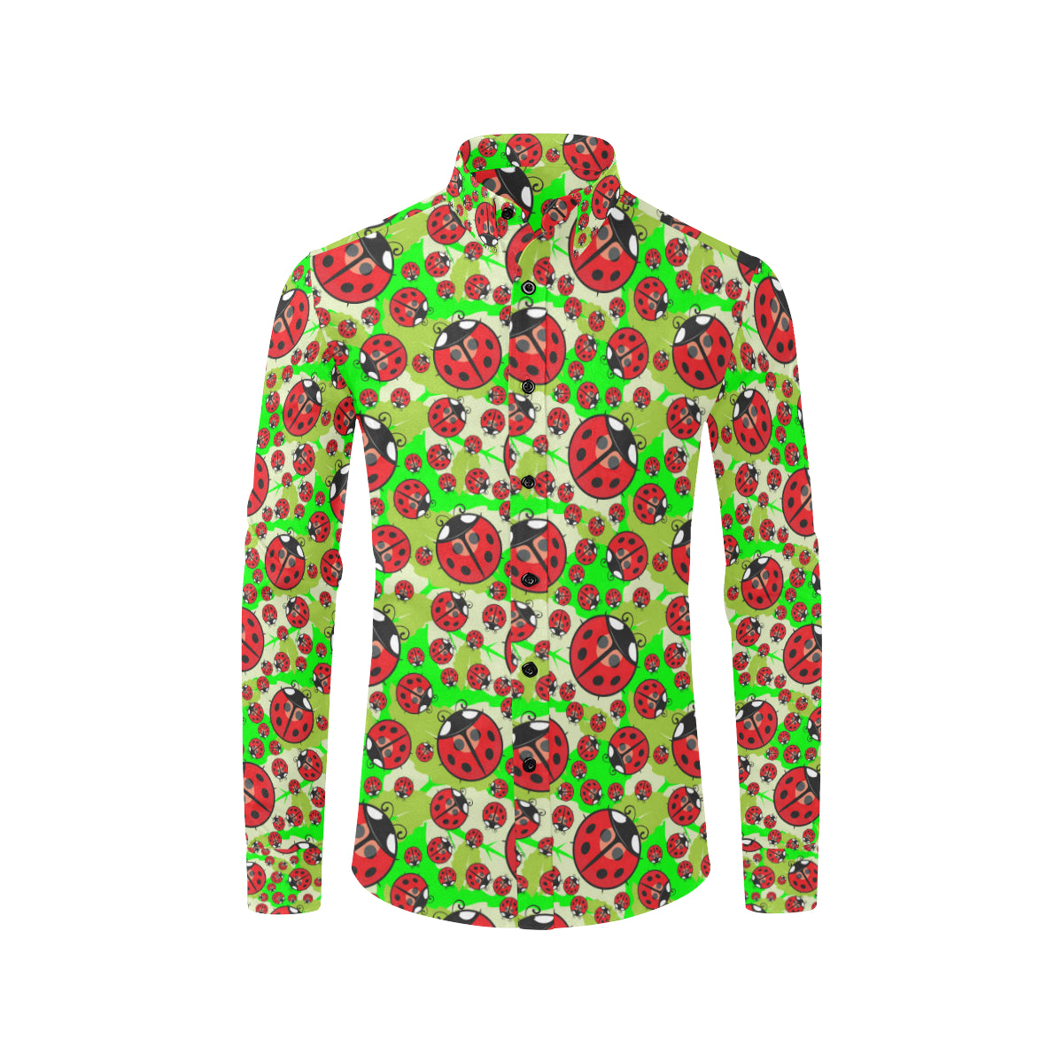 Ladybug with Leaf Print Pattern Men's Long Sleeve Shirt