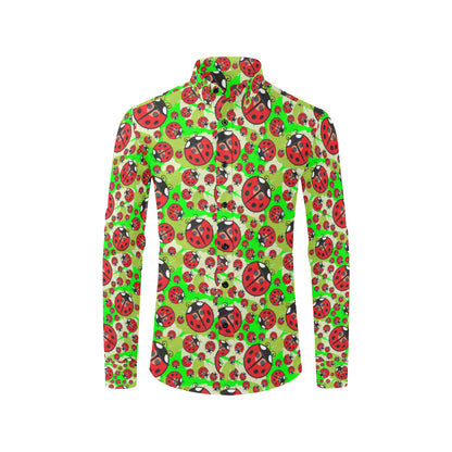Ladybug with Leaf Print Pattern Men's Long Sleeve Shirt
