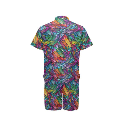 Feather Multicolor Design Print Men's Romper