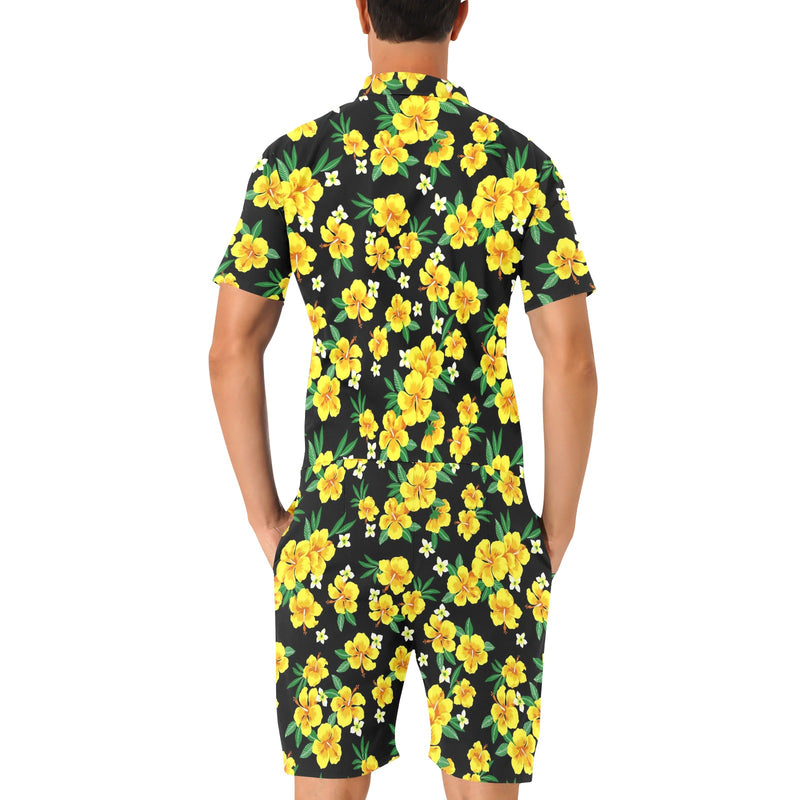 Yellow Hibiscus Pattern Print Design HB08 Men's Romper