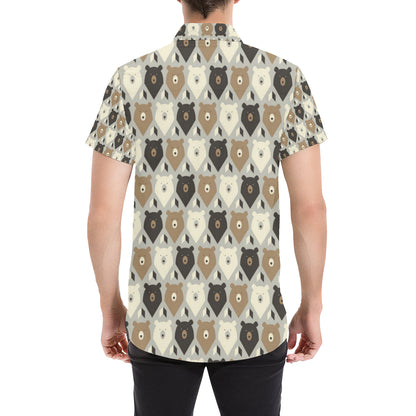 Bear Pattern Print Design 04 Men's Short Sleeve Button Up Shirt