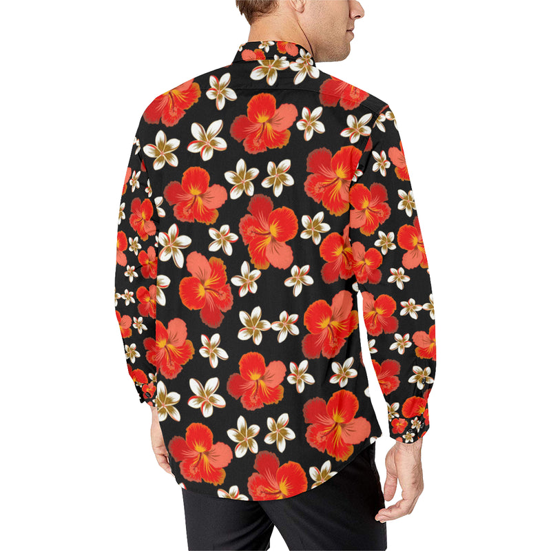 Red Hibiscus Pattern Print Design HB022 Men's Long Sleeve Shirt