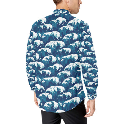 Ocean Wave Pattern Print Men's Long Sleeve Shirt
