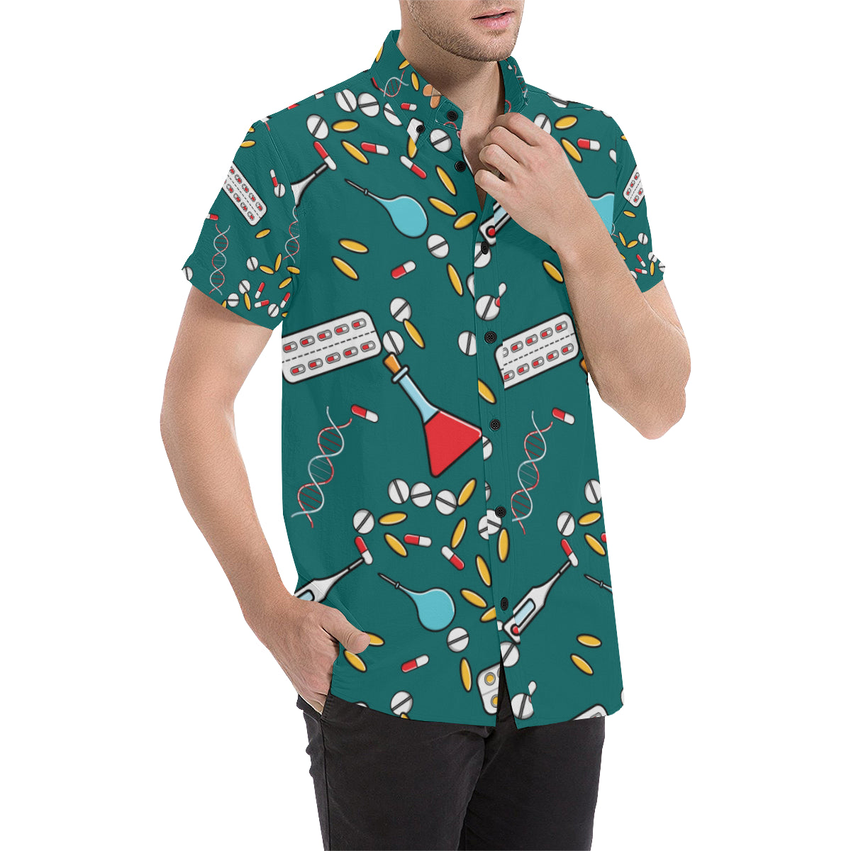 Nurse Pattern Print Design A05 Men's Short Sleeve Button Up Shirt