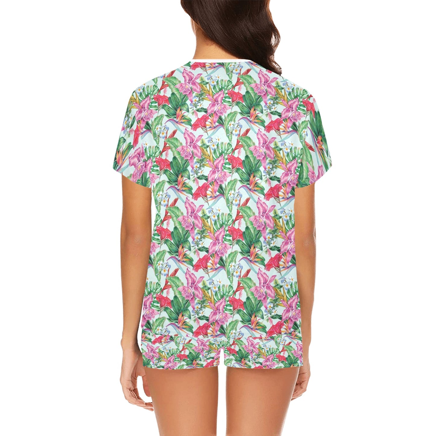 Tropical Flower Print Design LKS304 Women's Short Pajama Set