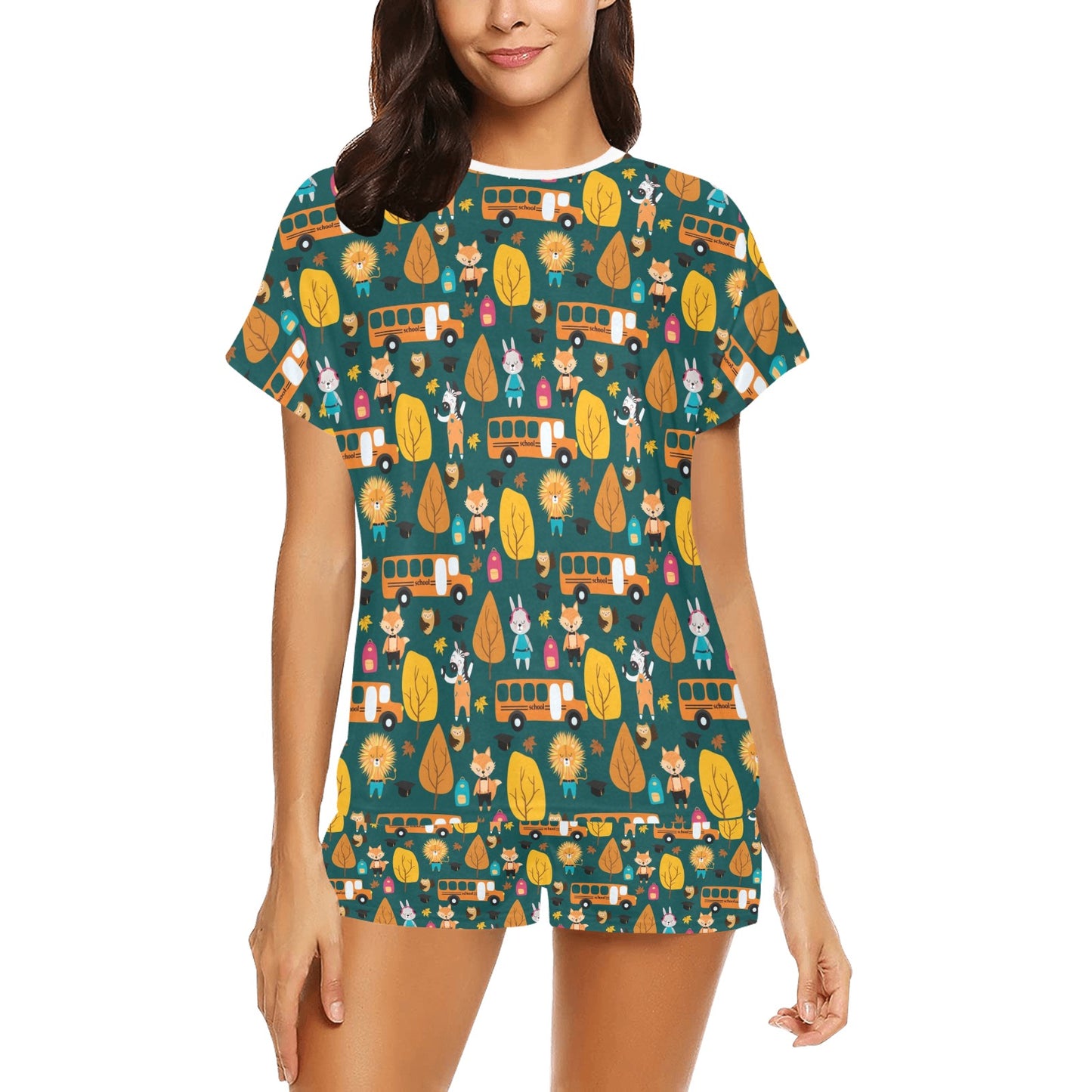 School Bus Print Design LKS309 Women's Short Pajama Set