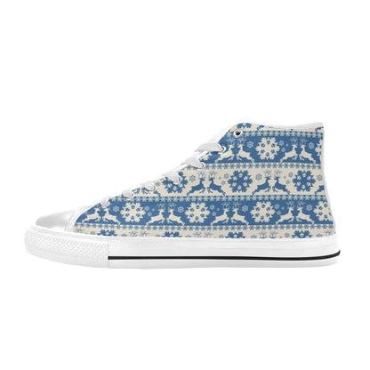 Reindeer Print Design LKS401 High Top Women's White Shoes